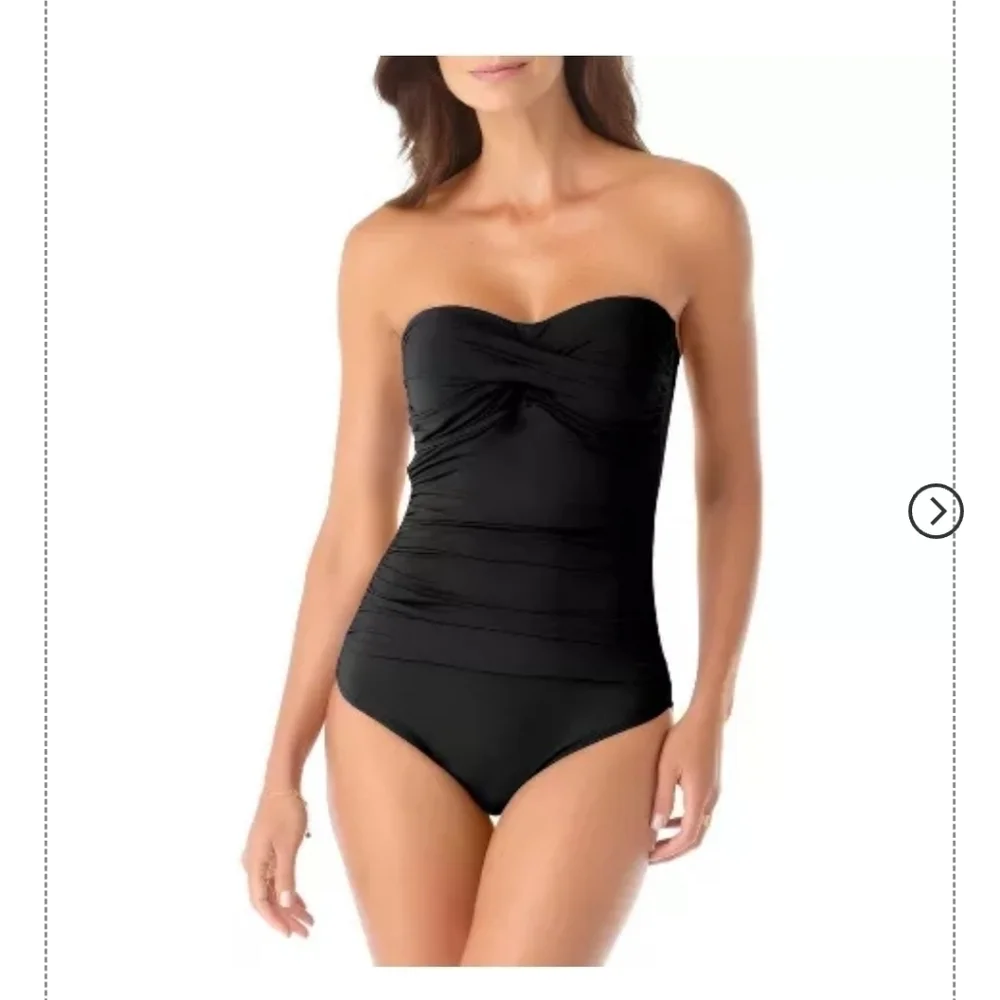 Anne Cole Women's Solid Black Twist Front Shirred One Piece Swimsuit size 6 New